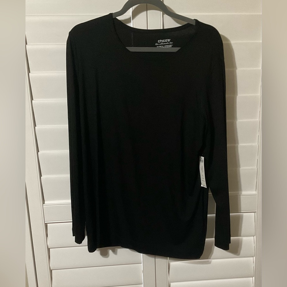 BNWT Chico’s Ultimate Tee Long Sleeve Stretch Shirt Black Size 3